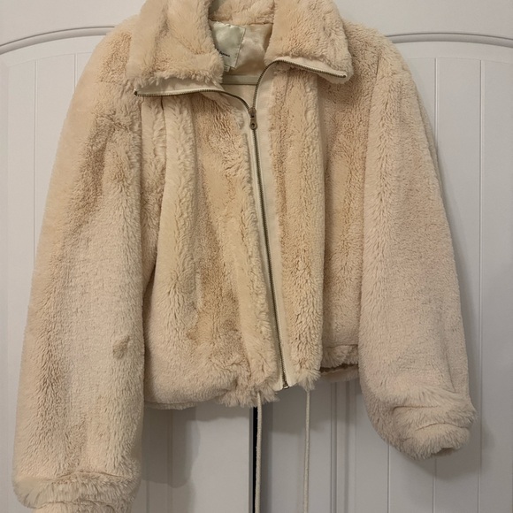 Anthropologie Elevenses Fur Cream Fleece Zip Up Jacket - Picture 3 of 7